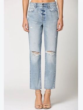 Hidden High Rise Relaxed Fit Distressed  Blue Straight Leg Jeans Size 27 Cotton
